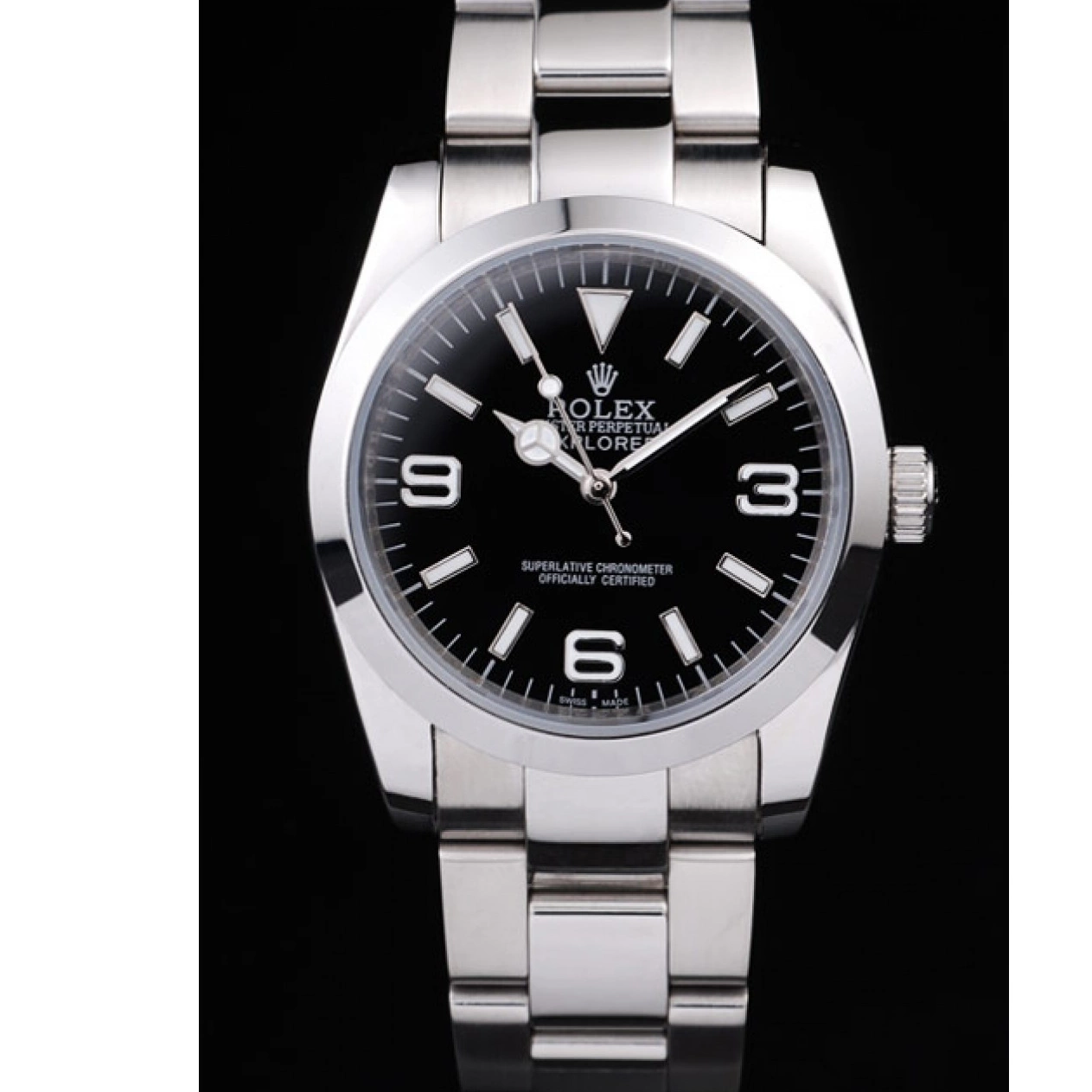 AAA replica watch Stainless Dial Black Steel 98087 Polished Rolex Explorer 0821